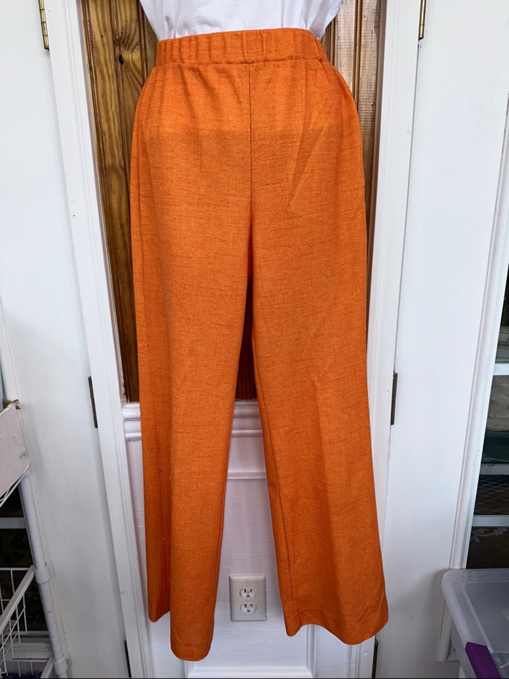 Vtg 60s/70s White Stag‎ Bright Orange Wide-Leg Polyester Pull On Pants